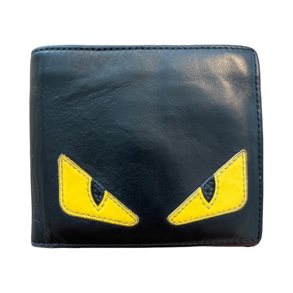 Fendi Monster Eyes Wallet Black Leather with Red Interior